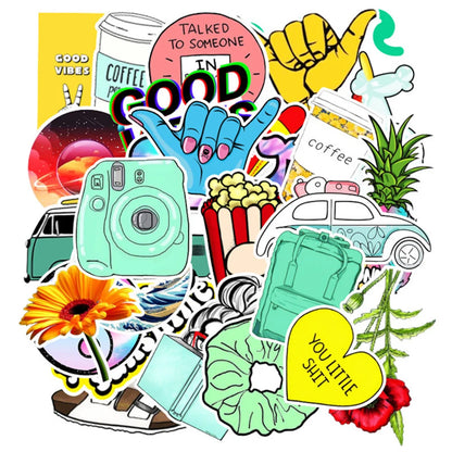 50PCS cartoon and fresh series graffiti stickers, personalized DIY trolleys, suitcases, boxes, laptops, skateboards, decorative waterproof stickers and toys