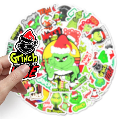 52PCS New Cute Animation Green Fur Monster Grinch Cartoon Graffiti Decoration Suitcase Guitar Waterproof Sticker