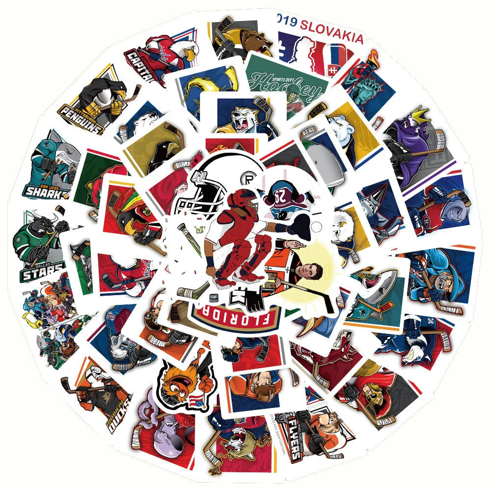 50PCS Art Illustration Popular Creative Cartoon Hockey Sports Series Decorative Style Graffiti Stickers Personalised Fashion Creative Trend DIY Exquisite Decorative Decals Suitable for Cups, Helmets, Skateboards Popular Stickers Toys