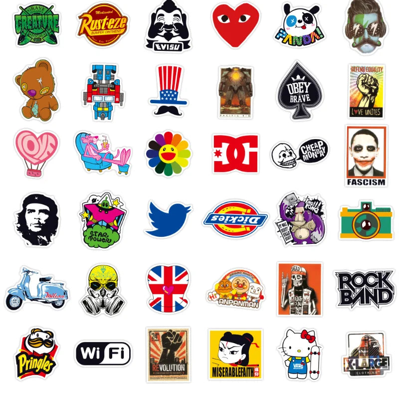 100PCS Latest Fashion Brand Logo Graffiti Stickers Waterproof Suitcase Guitar Toy Decoration Stickers