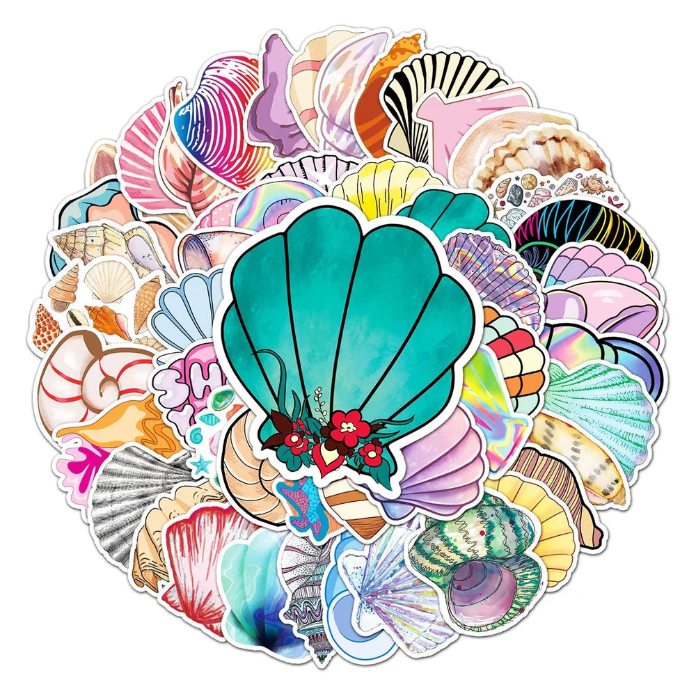 50PCS     ShellCartoon Suitcase Stickers Creative Graffiti Waterproof Suitcase Laptop Decoration Stickers