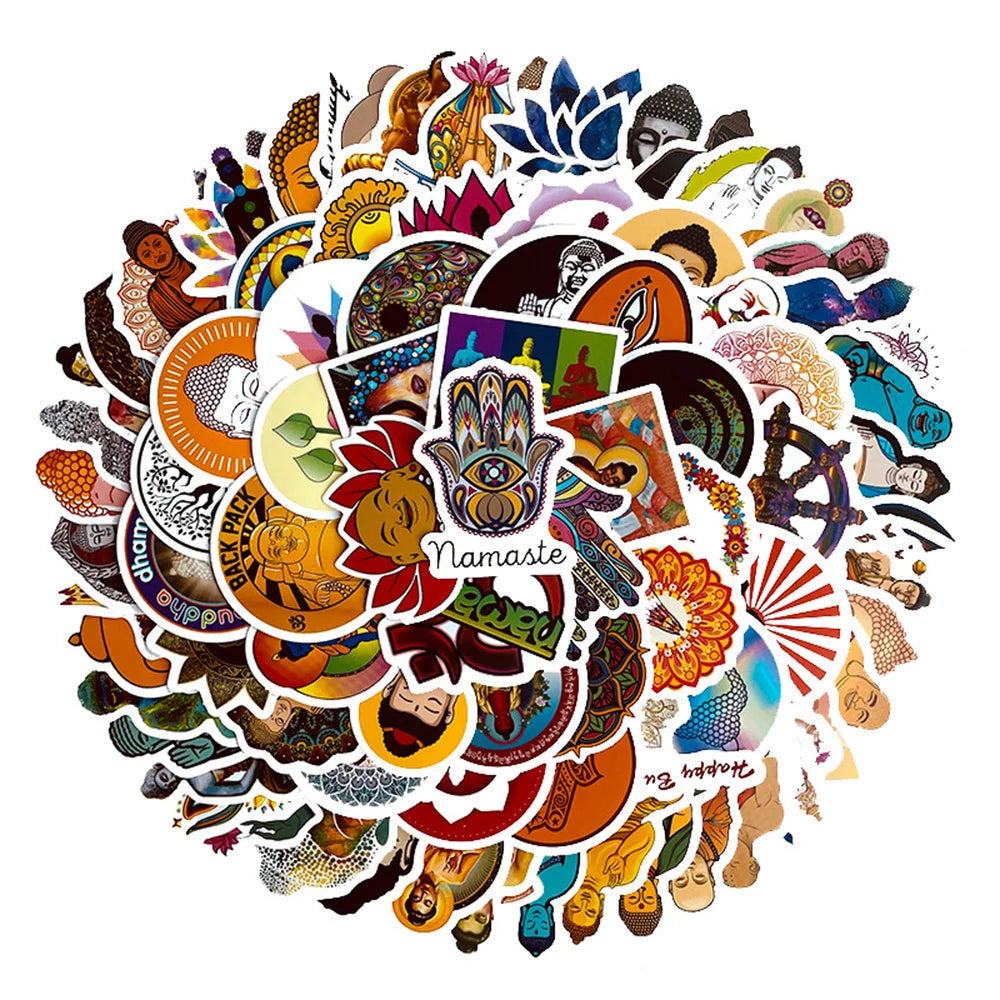 50PCS Good Luck Sticker Buddhist Faith Bless Notebook Graffiti Trolley Case Bike Scooter Waterproof Sticker