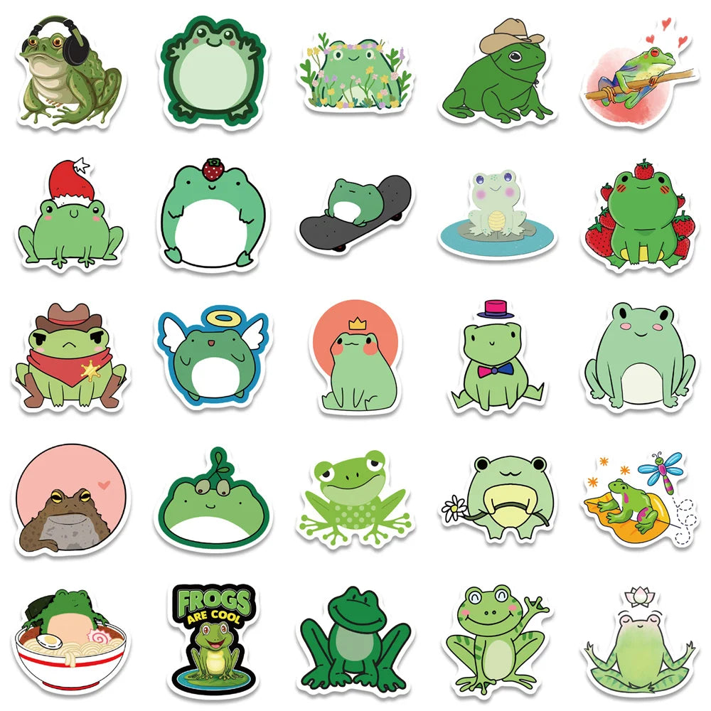 50PCS Cartoon Cute Frog Waterproof Graffiti Sticker Suitcase Notebook Mobile Phone Refrigerator Water Cup Helmet