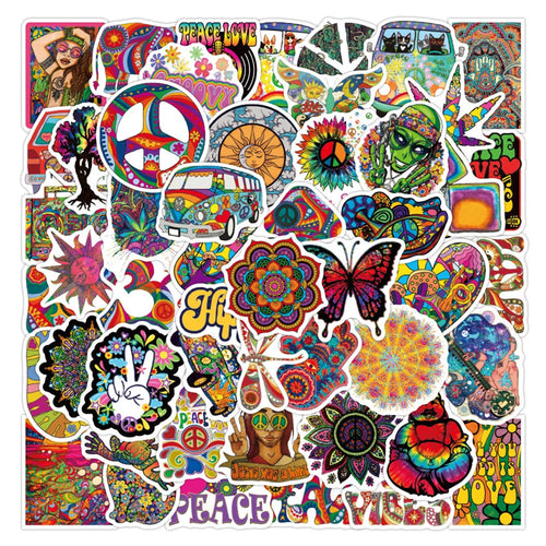 50PCS cartoon psychedelic hippie series graffiti stickers, personalized DIY phone cases, laptops, suitcases, skateboards, waterproof decorative stickers, toys