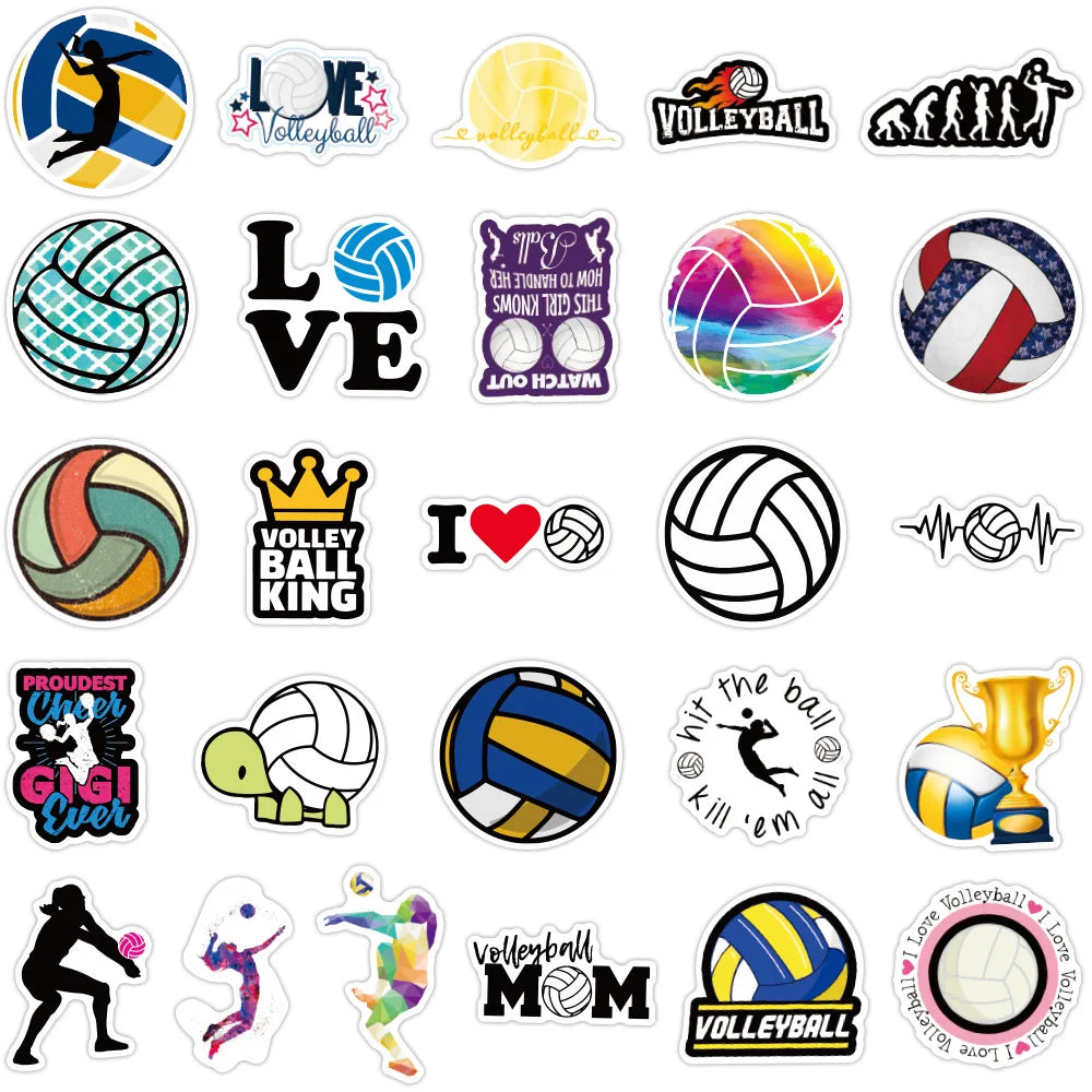 50PCS Art Illustration Popular Creative Cartoon Sports Volleyball Series Decorative Style Graffiti Stickers Personalised Fashion Creative DIY Exquisite Decorative Decals Suitable For Cups, Helmets, Skateboards Popular Stickers Toys