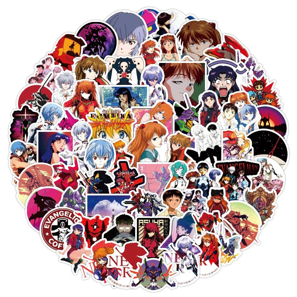 50pcs  Japanese Anime EVANGELION Stickers for Notebook Computer  Children's Wholesale of Toy Stickers
