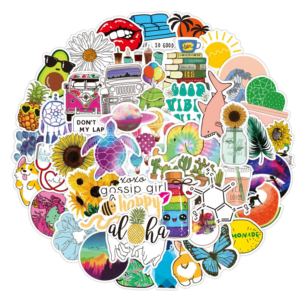 50PCS Art Illustration Popular Creative Cartoon Variety Of Fresh Decorative Style Graffiti Stickers Personality Fashion Creative DIY Exquisite Decorative Decals For Cups, Helmets, Skateboards Popular Stickers Toys