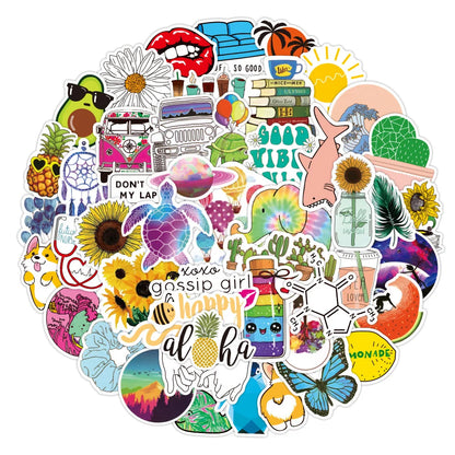 50PCS Art Illustration Popular Creative Cartoon Variety Of Fresh Decorative Style Graffiti Stickers Personality Fashion Creative DIY Exquisite Decorative Decals For Cups, Helmets, Skateboards Popular Stickers Toys