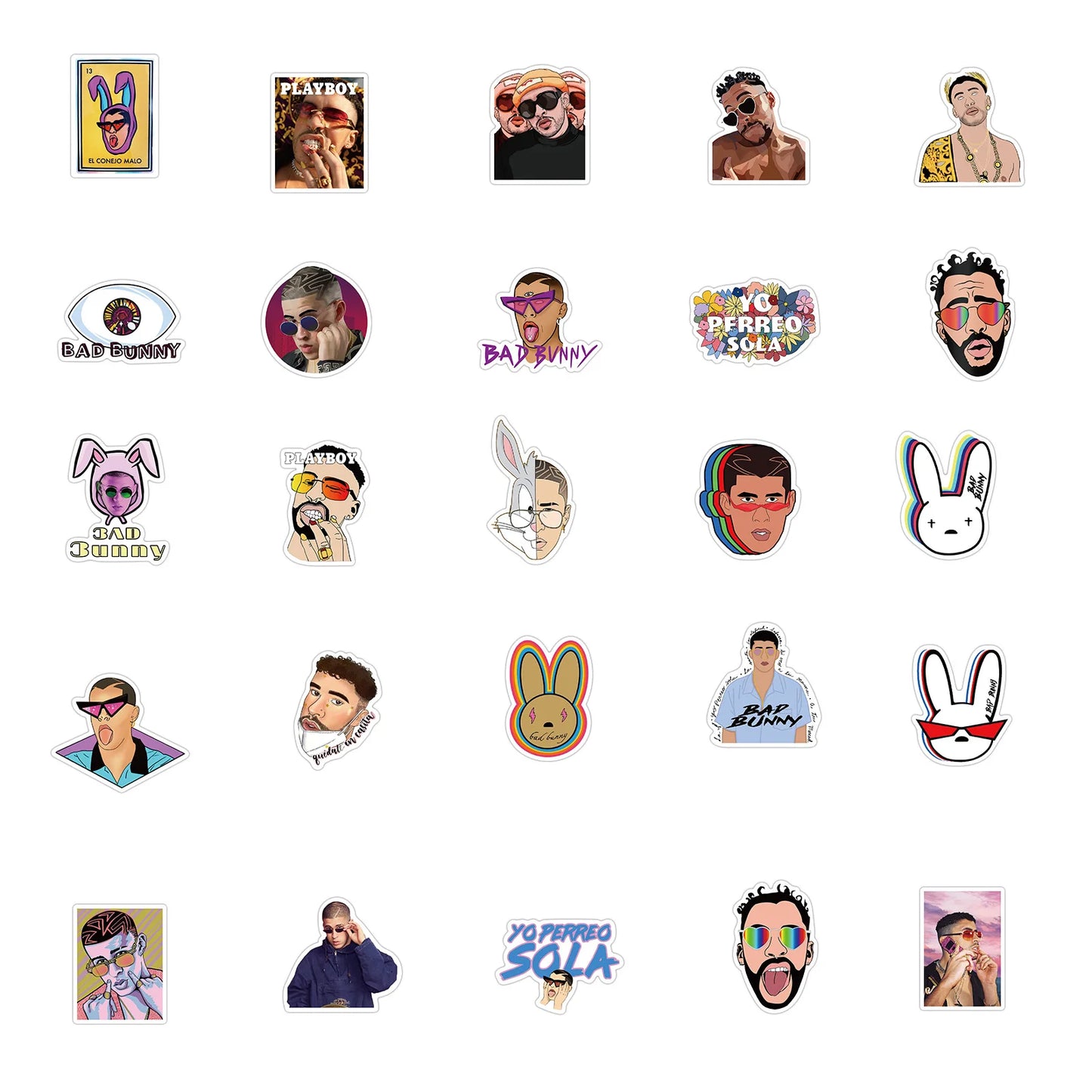 50PCS New Puerto Rican Singer Bad Bunny Graffiti Waterproof Sticker Suitcase Notebook Mobile Phone Skate board Helmet