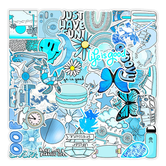 50PCS New Blue Small Fresh Graffiti Stickers Car Trunk Mobile Phone Water Cup Waterproof Stickers