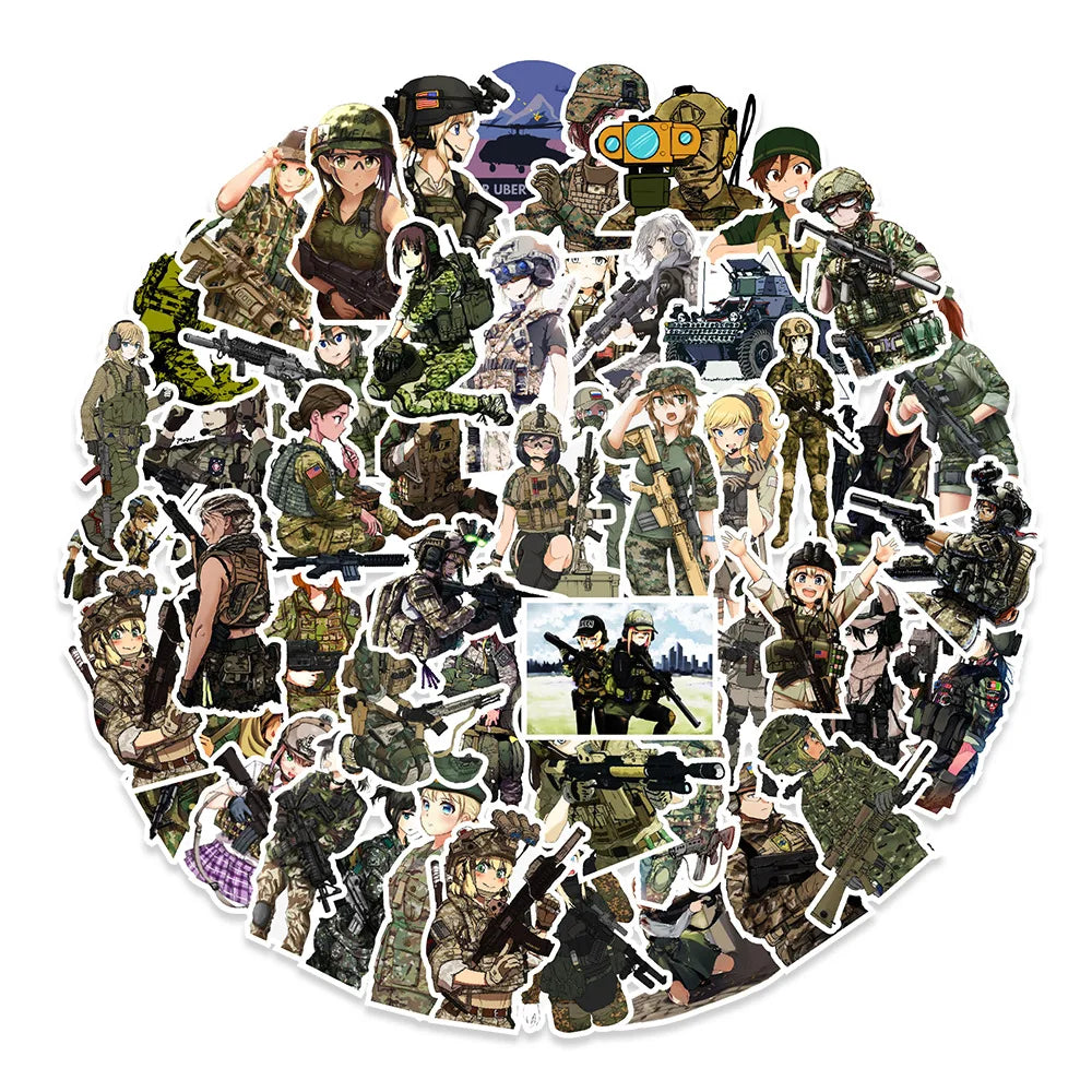 50PCS Anime Camouflage Beauty Cartoon Soldier Graffiti Sticker Skateboard Suitcase Water Cup Phone PVC Sticker