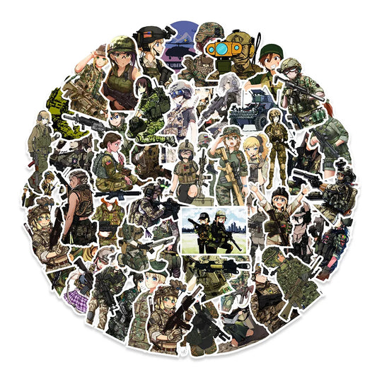 50PCS Anime Camouflage Beauty Cartoon Soldier Graffiti Sticker Skateboard Suitcase Water Cup Phone PVC Sticker