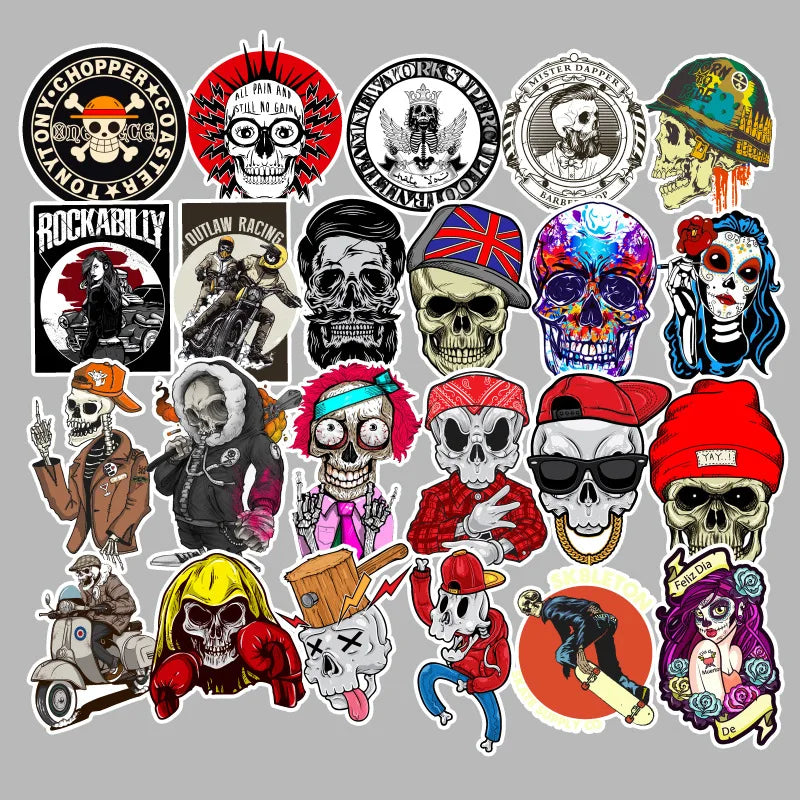 50PCS Skull Theme Decoration Graffiti Stickers Car Refrigerator Dead Fly Skateboard Waterproof Stickers