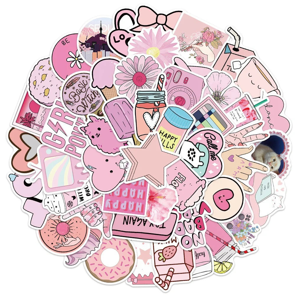 50PCS Pink Dudu Cute Girl Heart Graffiti Sticker Luggage Scooter Mobile Phone Case Pink Handbook Sticker