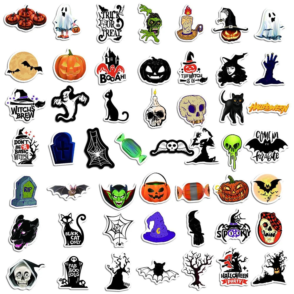 50PCS New Halloween Horror Black and White Graffiti Decoration Suitcase Guitar Waterproof Sticker