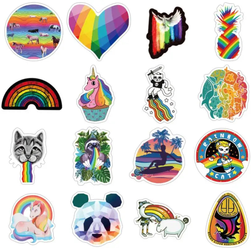 50PCS Rainbow Small Fresh Trolley Case Cute Waterproof Guitar Skateboard Graffiti Car Sticker