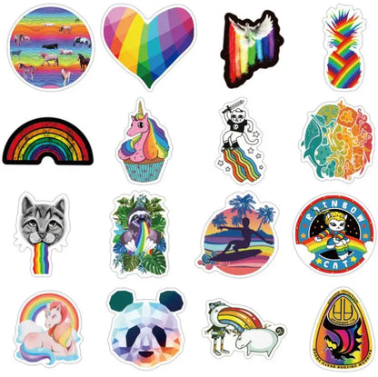 50PCS Rainbow Small Fresh Trolley Case Cute Waterproof Guitar Skateboard Graffiti Car Sticker