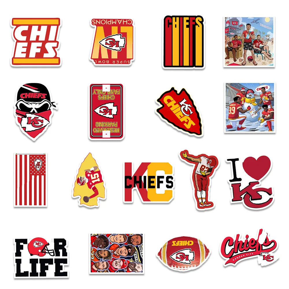 50PCS Kansas City Chief Football Graffiti Waterproof Sticker Suitcase Notebook Refrigerator Skateboard Water Cup