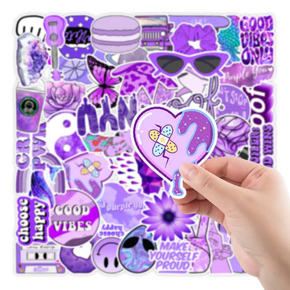 50PCS Simple New INS Style Purple Small Fresh Graffiti Stickers Creative Trend Personalized Decorative Stickers Luggage Guitar Refrigerator Computer Fashion Cute Decals