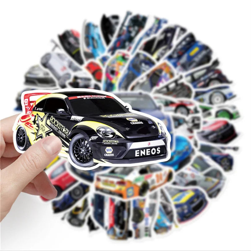 50 pieces of cool cartoon racing car graffiti stickers, personalized decorative suitcases, guitars, laptops, phone cases, waterproof stickers, toys