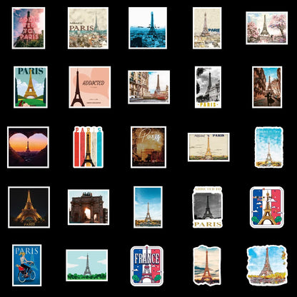 50PCS personalized Parisian landscape graffiti stickers, personalized DIY luggage, car, laptop, phone case, water cup, waterproof decorative sticker toys