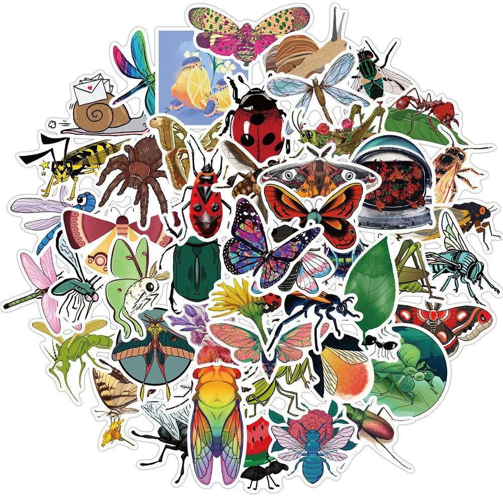 50PCS Insect Graffiti Stickers Decorative Suitcase Motorcycle Trolley Case Laptop Waterproof DIY Stickers