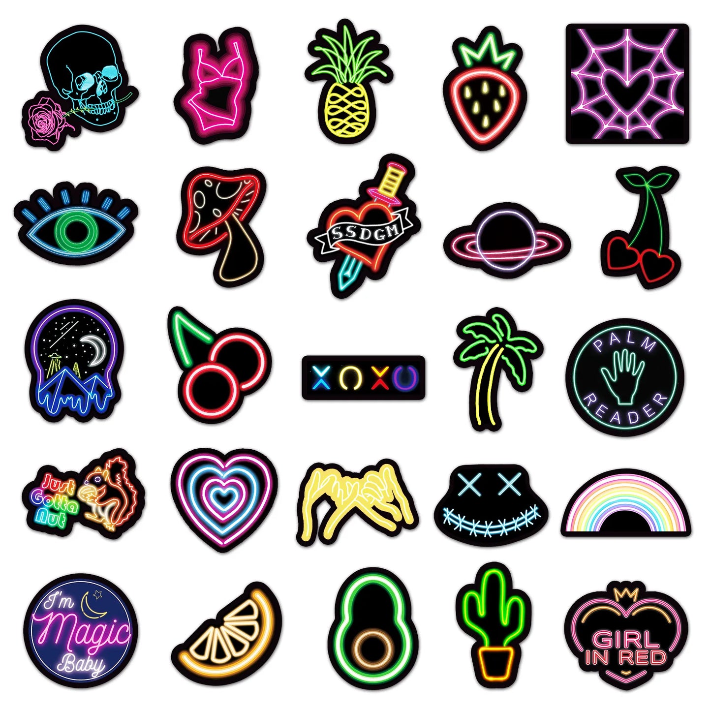 100pcs Popular Animation Neon Light Graffiti Decoration Luggage Compartment Waterproof Sticker