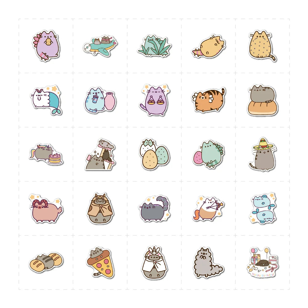 55pcs Cartoon Cute Fat Kitten Cartoon Graffiti Luggage Guitar Skateboard Computer Waterproof Sticker
