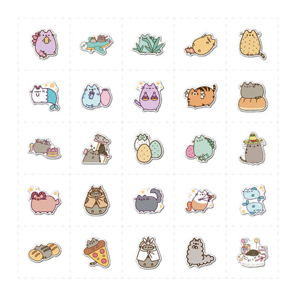 55pcs Cartoon Cute Fat Kitten Cartoon Graffiti Luggage Guitar Skateboard Computer Waterproof Sticker