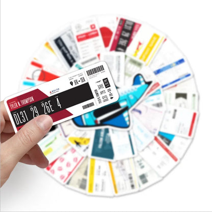 52PCS Boarding Pass Ticket Sticker Luggage Scooter Car Cartoon Graffiti Locomotive Decoration Toy