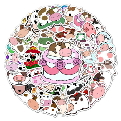 50PCS Cartoon Ins Wind Cute Cow Decoration Sticker Scooter Trunk Motorcycle Locomotive Car Sticker