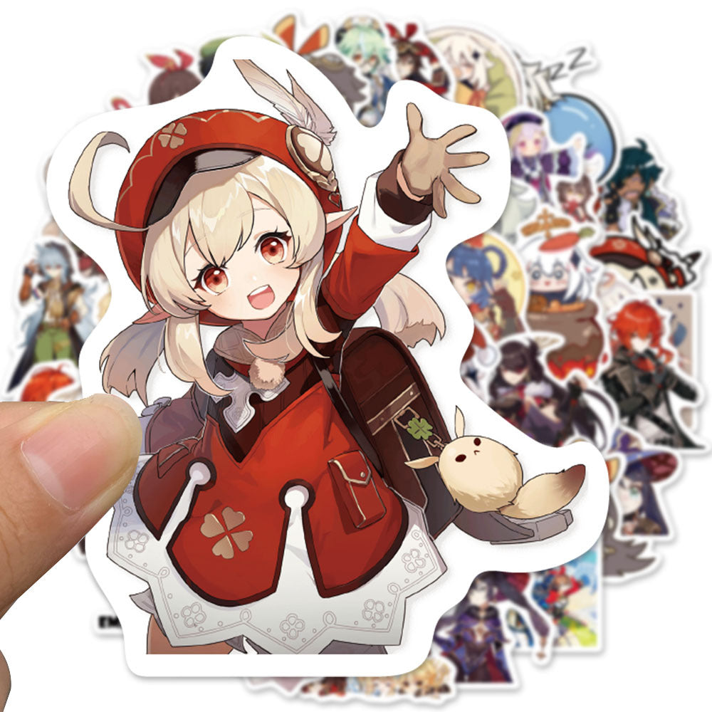 50PCS Genshin Impact Inspired Stickers, Collectible Anime Character Doodles for Fans of the Open-World Adventure
