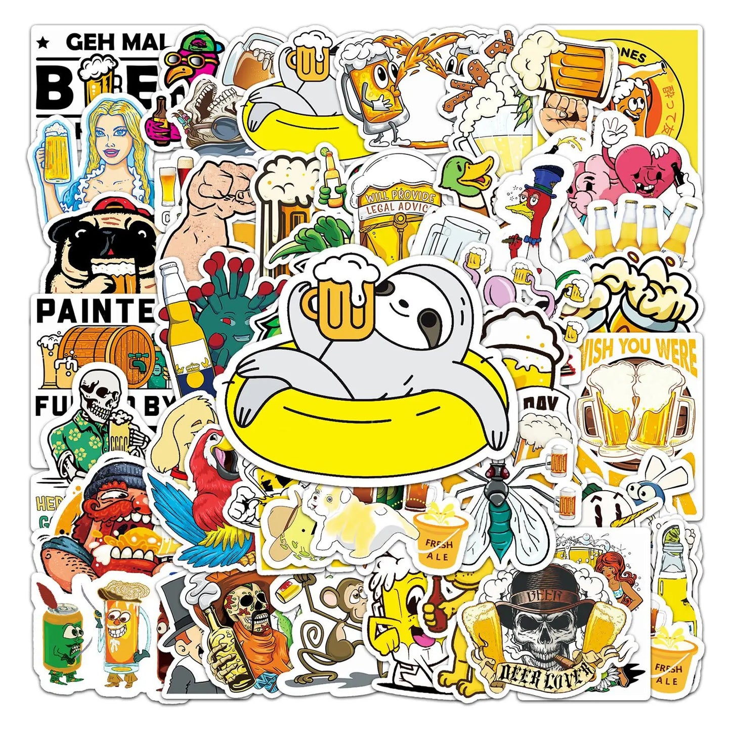 50PCS Beer Graffiti Fun Skateboard Tide Brand Trolley Case Bike Scooter Water Cup Waterproof Sticker