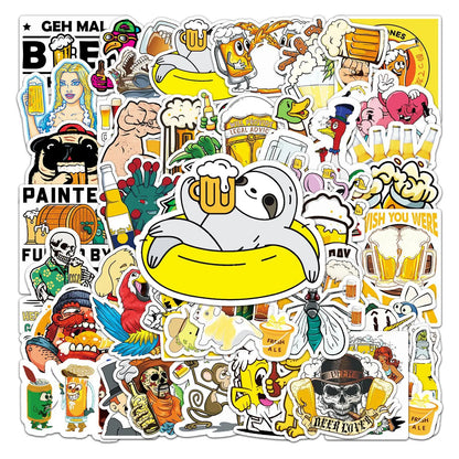 50PCS Beer Graffiti Fun Skateboard Tide Brand Trolley Case Bike Scooter Water Cup Waterproof Sticker