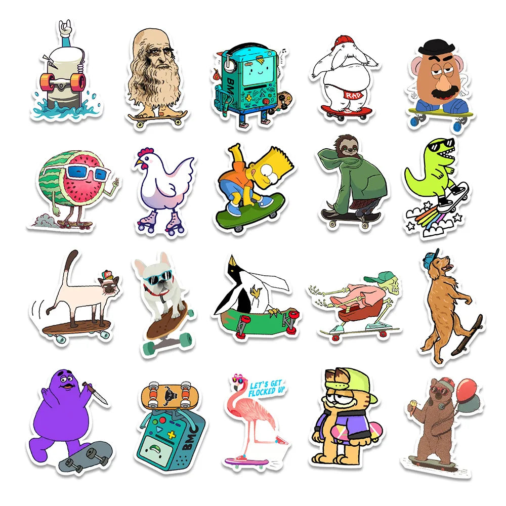 50PCSP Cartoon Skateboard Graffiti Sticker Car Trunk Skateboard Refrigerator Decorative Sticker Waterproof
