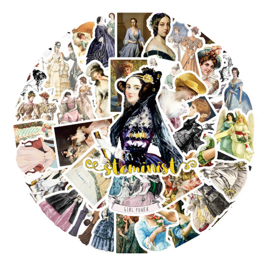 50PCS cartoon retro and nostalgic court style female decorative style graffiti stickers, personalized, fashionable and creative trend DIY exquisite decorative decal cups, helmets, skateboard popular sticker toys