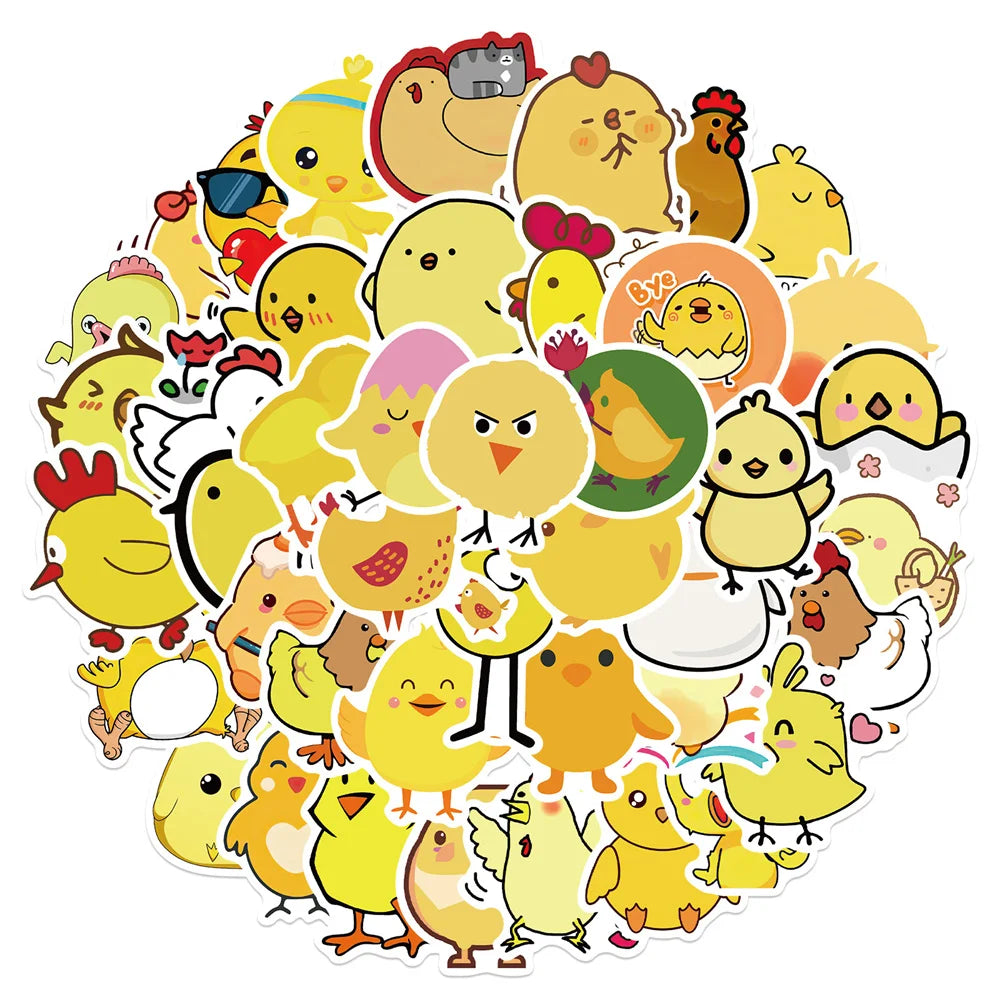 50PCS Cartoon Cute Little Yellow Chicken Stickers Personalized Decoration Luggage Laptop Waterproof Stickers