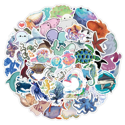 50PCS Marine Life Graffiti Sticker Waterproof Luggage Compartment Notebook Scooter Refrigerator Water Cup Sticker