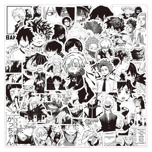 50PCS Cartoon Black and White Mixed Anime Graffiti/my Hero Academy/sticker Luggage Guitar Toy Sticker