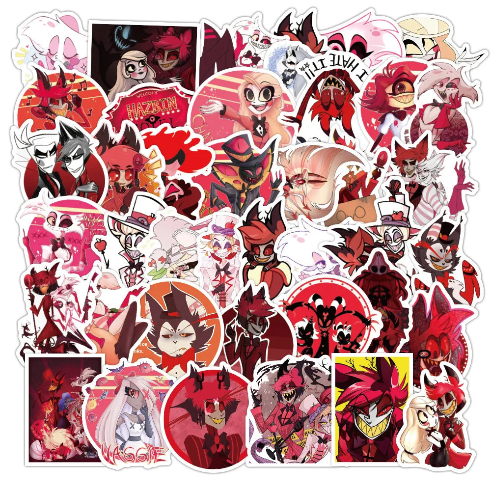 50PCS Animation Hell Hotel Graffiti Waterproof Sticker Suitcase Notebook Refrigerator Skateboard Helmet Water