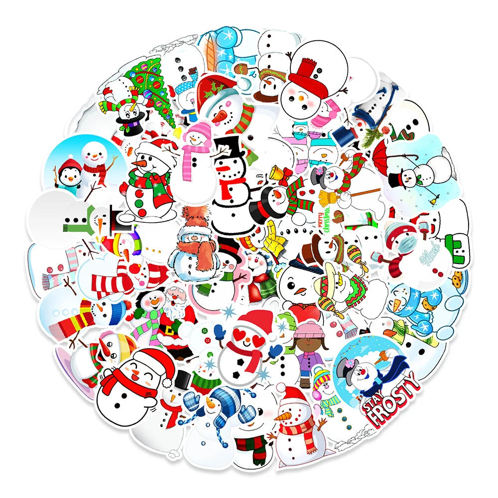 50PCS Christmas Snowman Graffiti Sticker Car Trunk Helmet Balancing Car Decoration Sticker