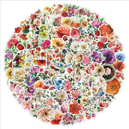 50 pieces of plant graffiti stickers with blooming flowers, DIY creative motorcycle, computer, skateboard and helmet decoration stickers