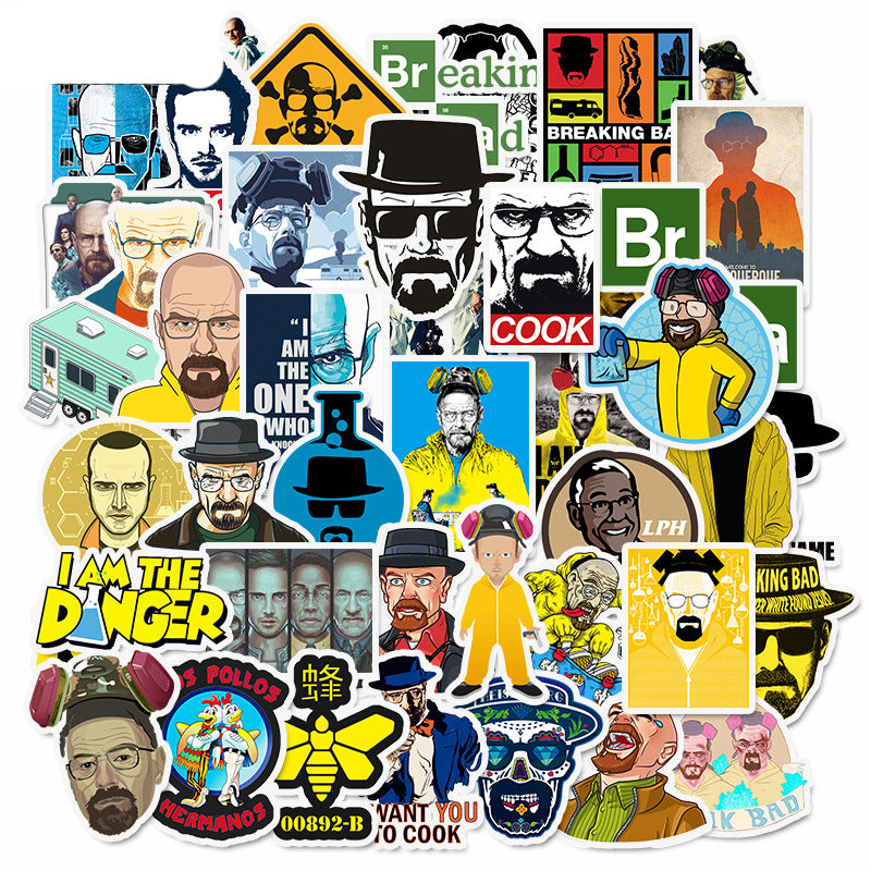 50PCS Breaking Bad Cartoon Character Stickers for Suitcases, Carry-Ons, Guitars, Skateboards, Stationery Boxes, and Desktop Decor