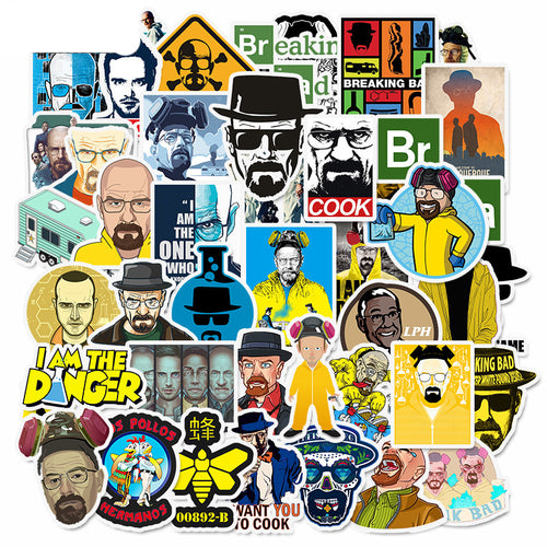50PCS Breaking Bad Cartoon Character Stickers for Suitcases, Carry-Ons, Guitars, Skateboards, Stationery Boxes, and Desktop Decor