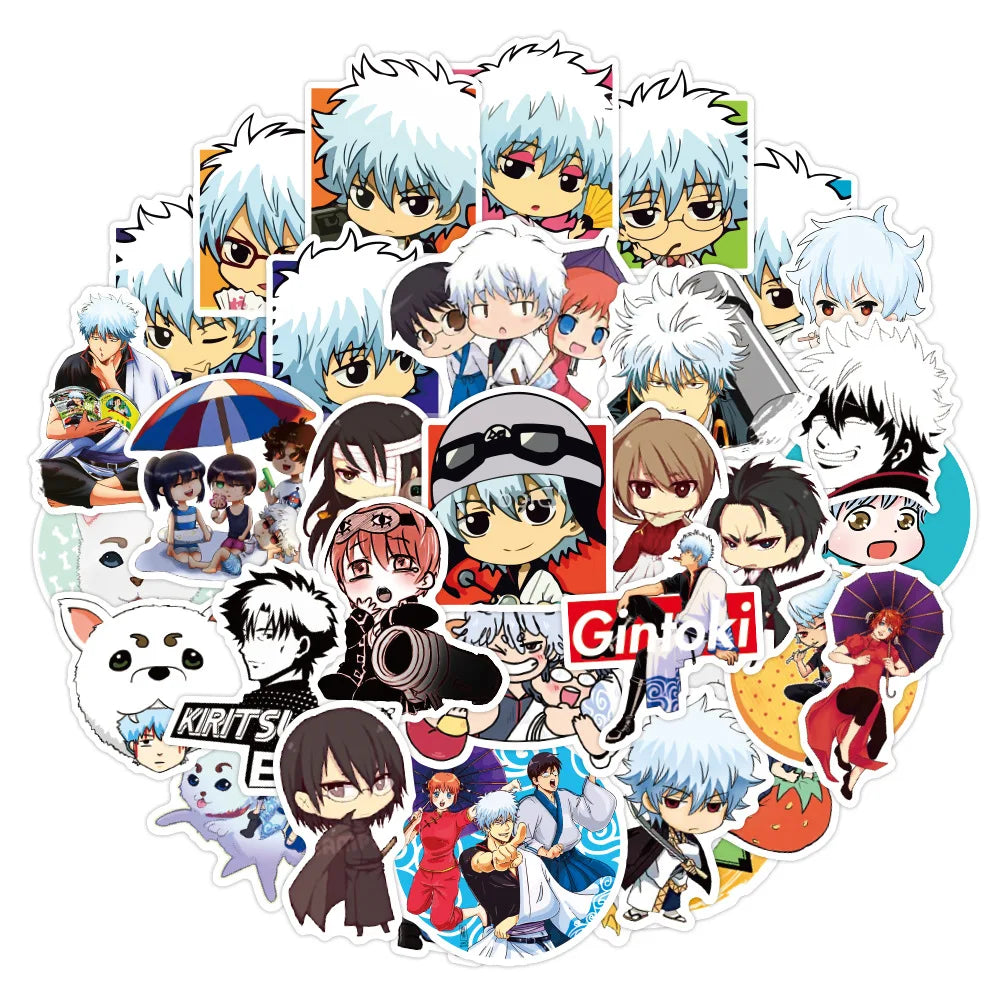 50PCS Anime Gintama Sticker Graffiti Luggage Trolley Case Notebook Cup Car Interior Bathroom Decoration Sticker
