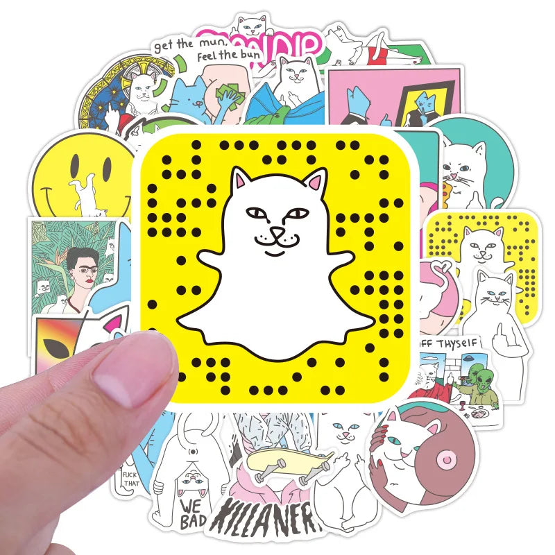 53Pcs Cute Middle Finger Cat Stickers Motorcycle Laptop Skateboard Mobile Phone Guitar DIY Manual Album Sticker