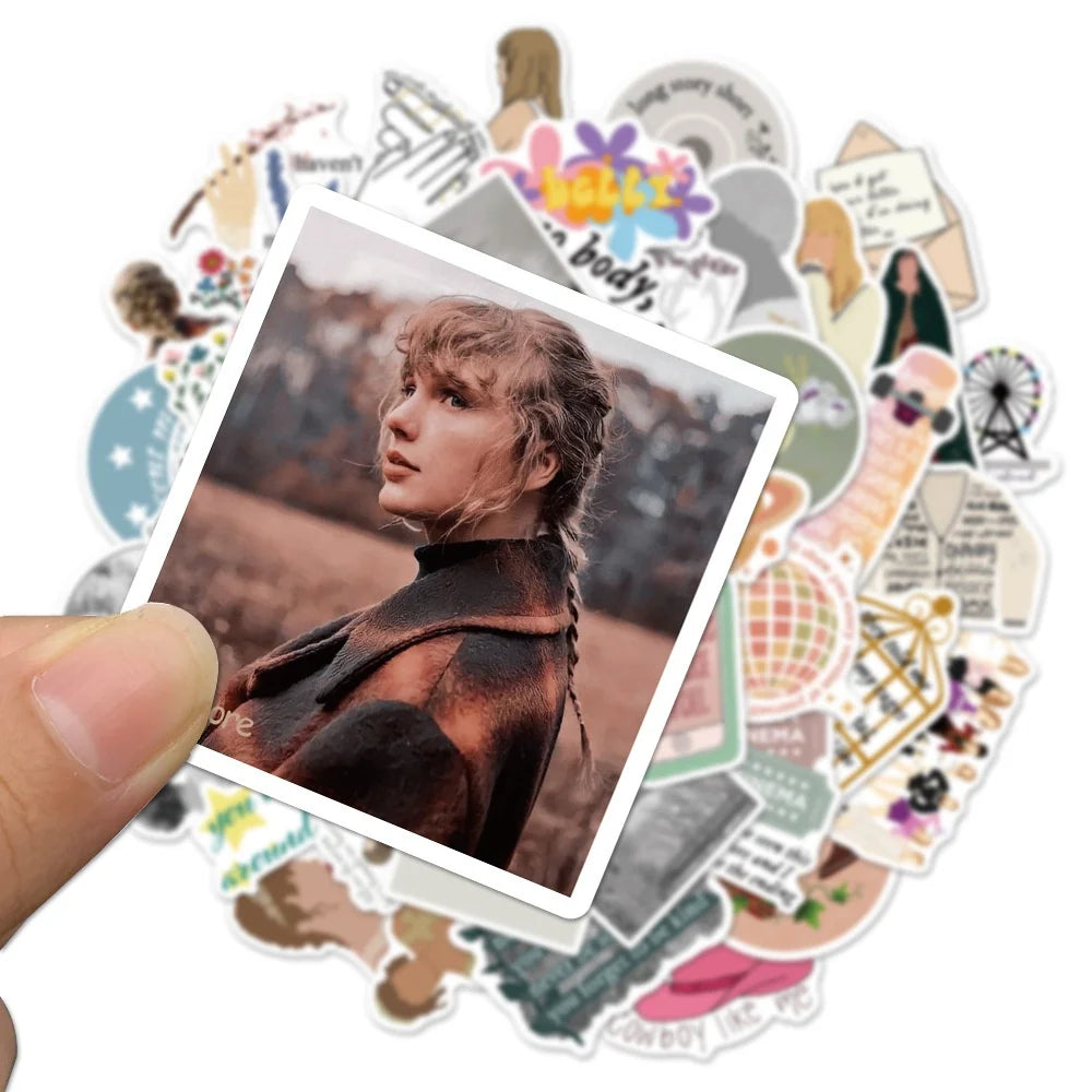 50PCS Mildew Taylor Swift Album Folklore Evermore Graffiti Decoration Suitcase Guitar Decoration