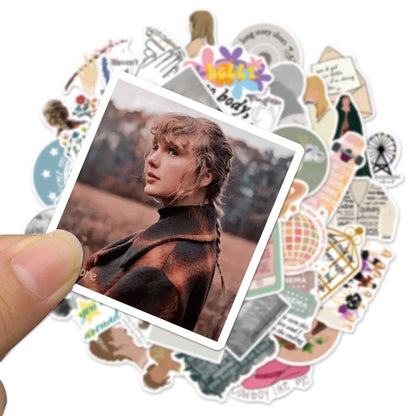 50PCS Mildew Taylor Swift Album Folklore Evermore Graffiti Decoration Suitcase Guitar Decoration
