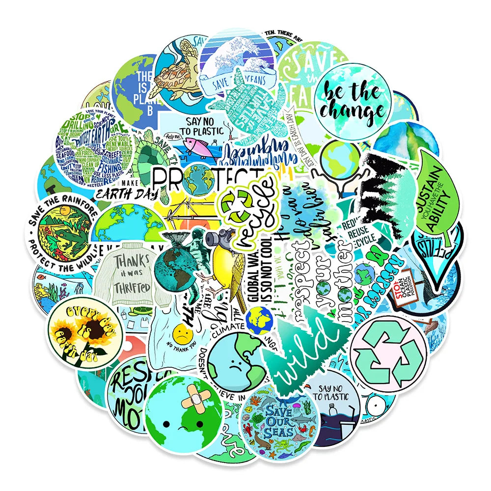 50PCS Environmental Protection Phrases Graffiti Waterproof Sticker Suitcase Notebook RefrigeratorSkateboardHelmet