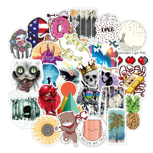 50PCS cartoon horror fresh decorative style graffiti stickers, personalized, fashionable and creative trend DIY exquisite decorative decal cups, helmets, skateboard popular sticker toys